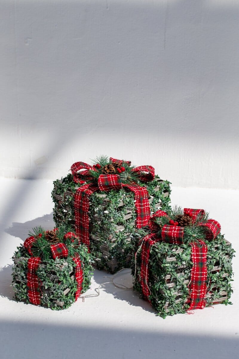 Set of 3 Light Up Green Present Boxes Homekode