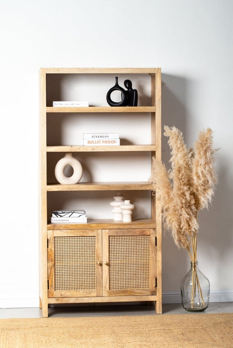Evie Rattan Wooden Bookshelves Homekode