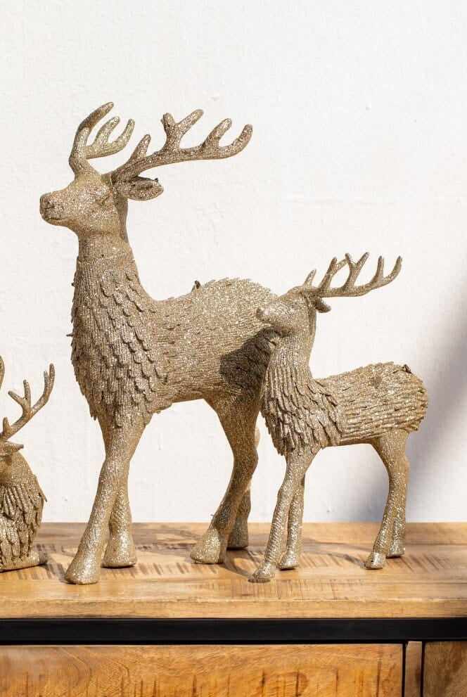 Bronze Standing Sparkling Deer Decor Homekode Set of 2