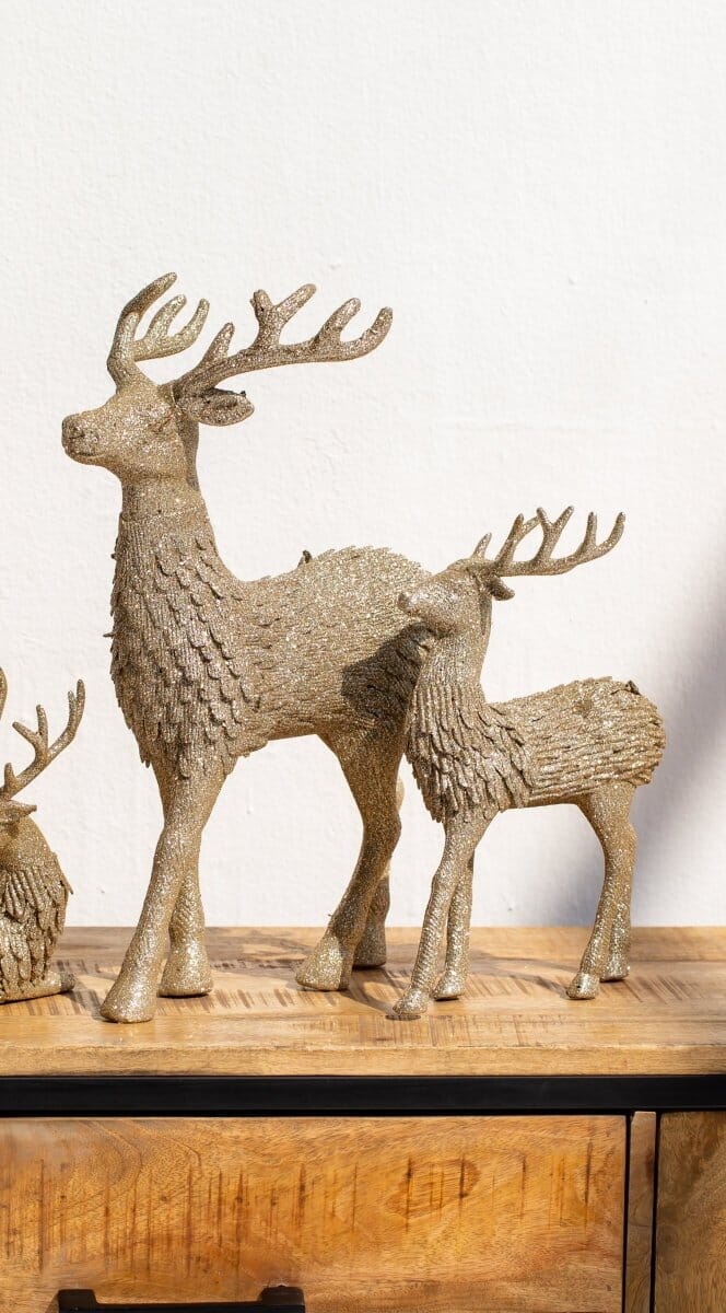 Bronze Standing Sparkling Deer Decor Homekode Set of 2