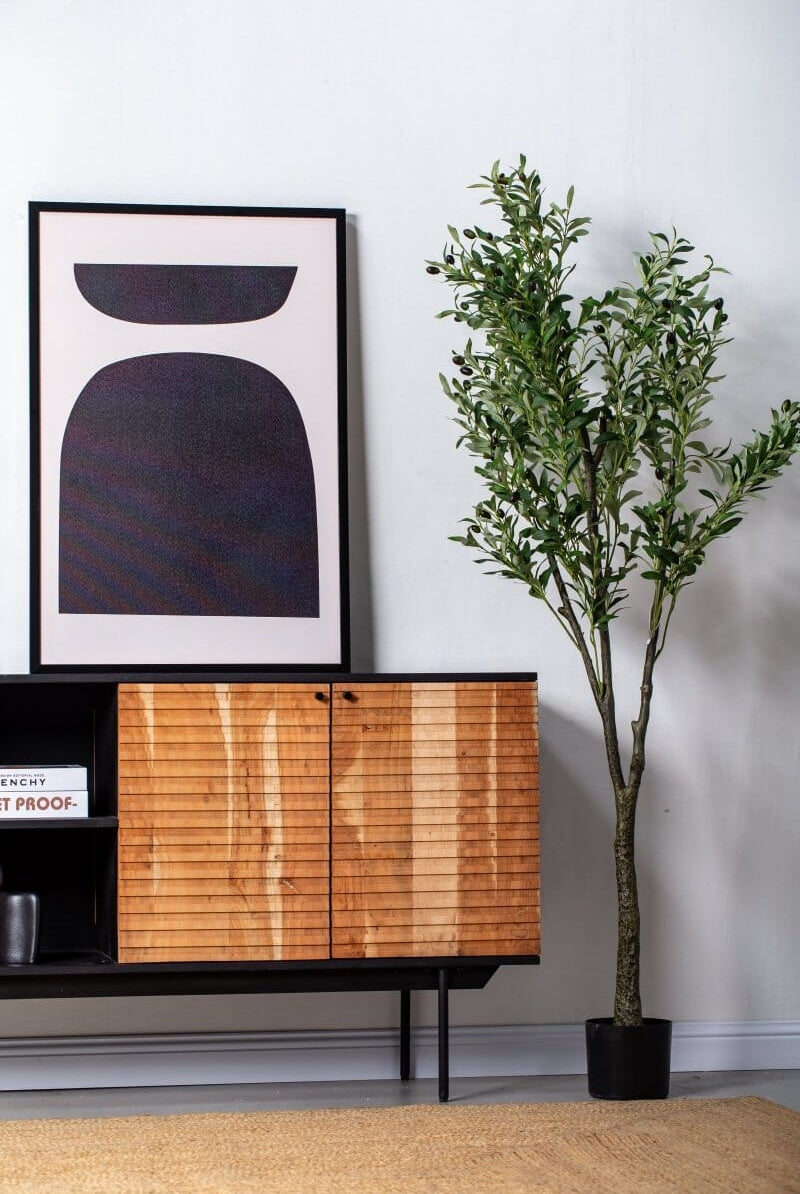 Blake Slat Wooden Sideboard with Black top Homekode