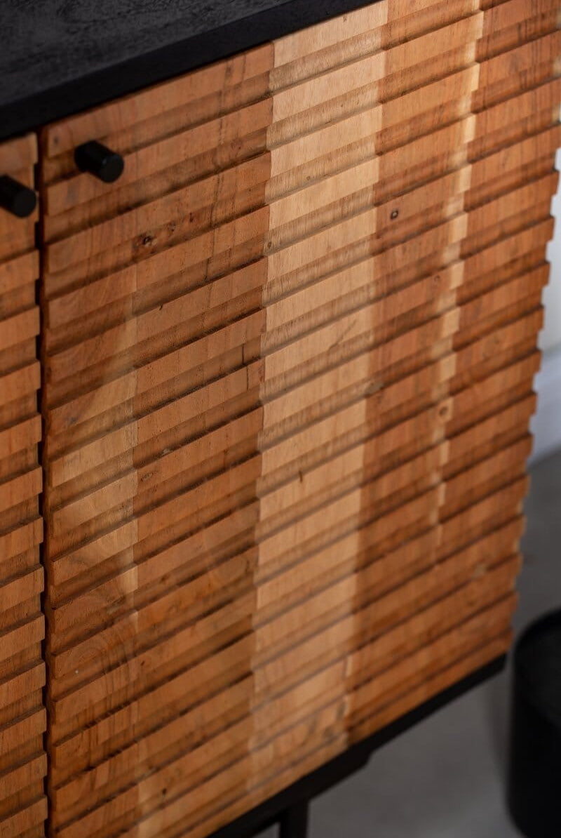 Blake Slat Wooden Sideboard with Black top Homekode