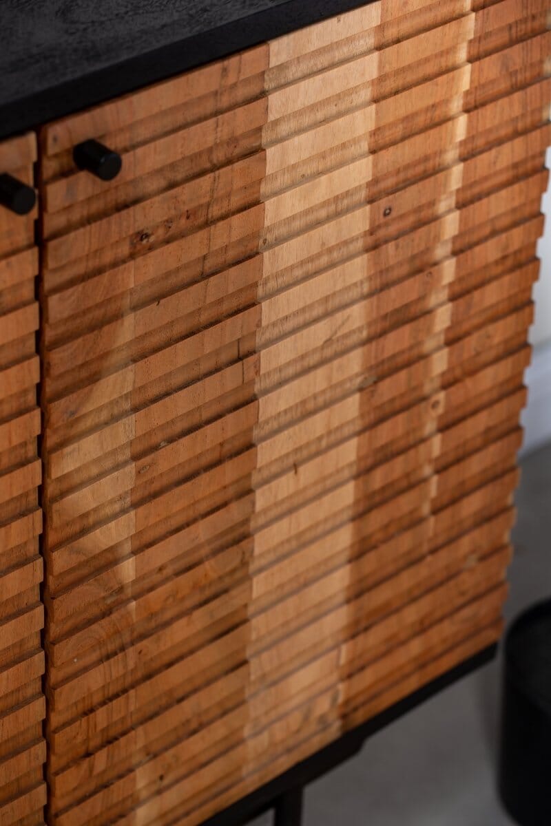 Blake Slat Wooden Sideboard with Black top Homekode