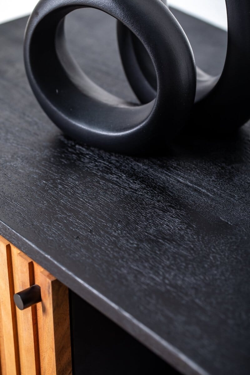 Blake Slat Wooden Sideboard with Black top Homekode