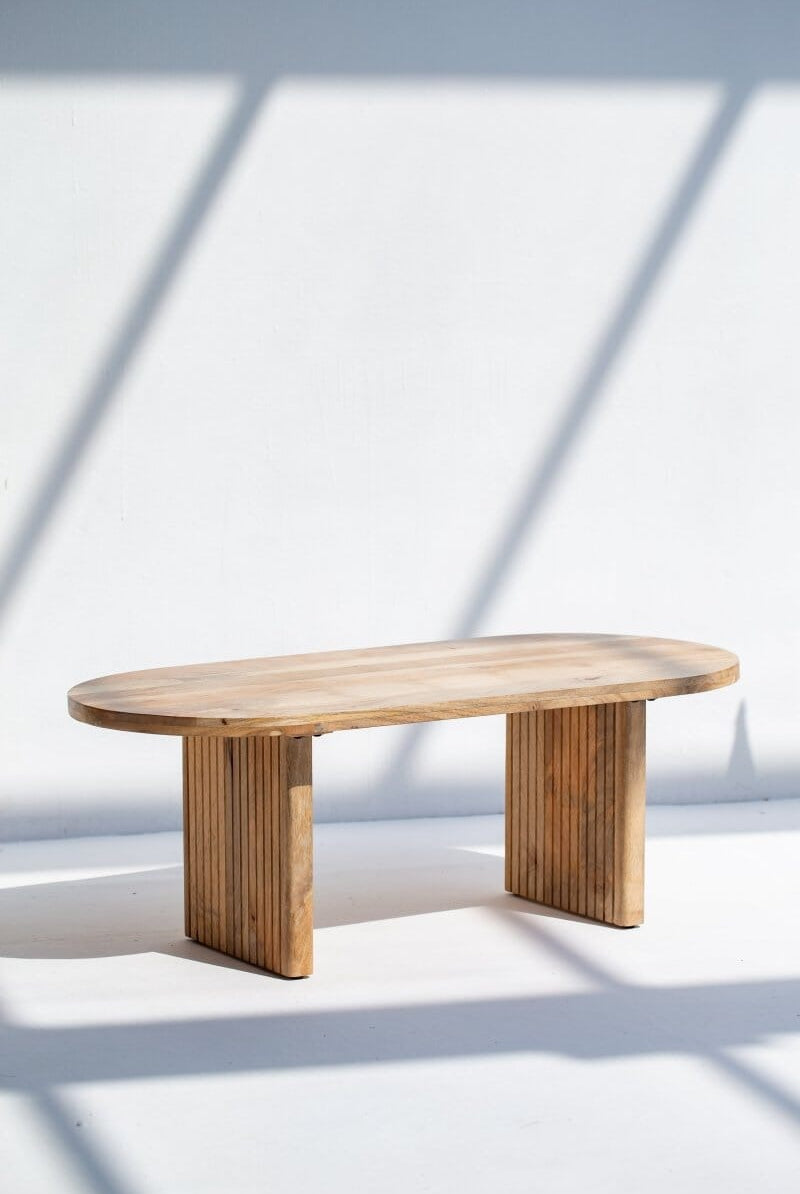 Oval Shape Wooden Coffee Table with Flat Legs Homekode