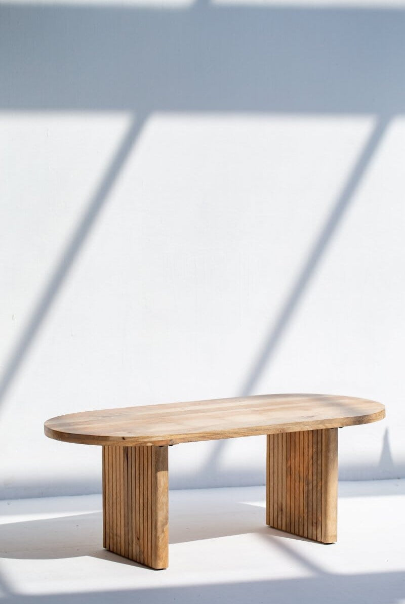 Oval Shape Wooden Coffee Table with Flat Legs Homekode