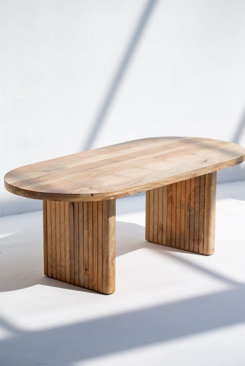Oval Shape Wooden Coffee Table with Flat Legs