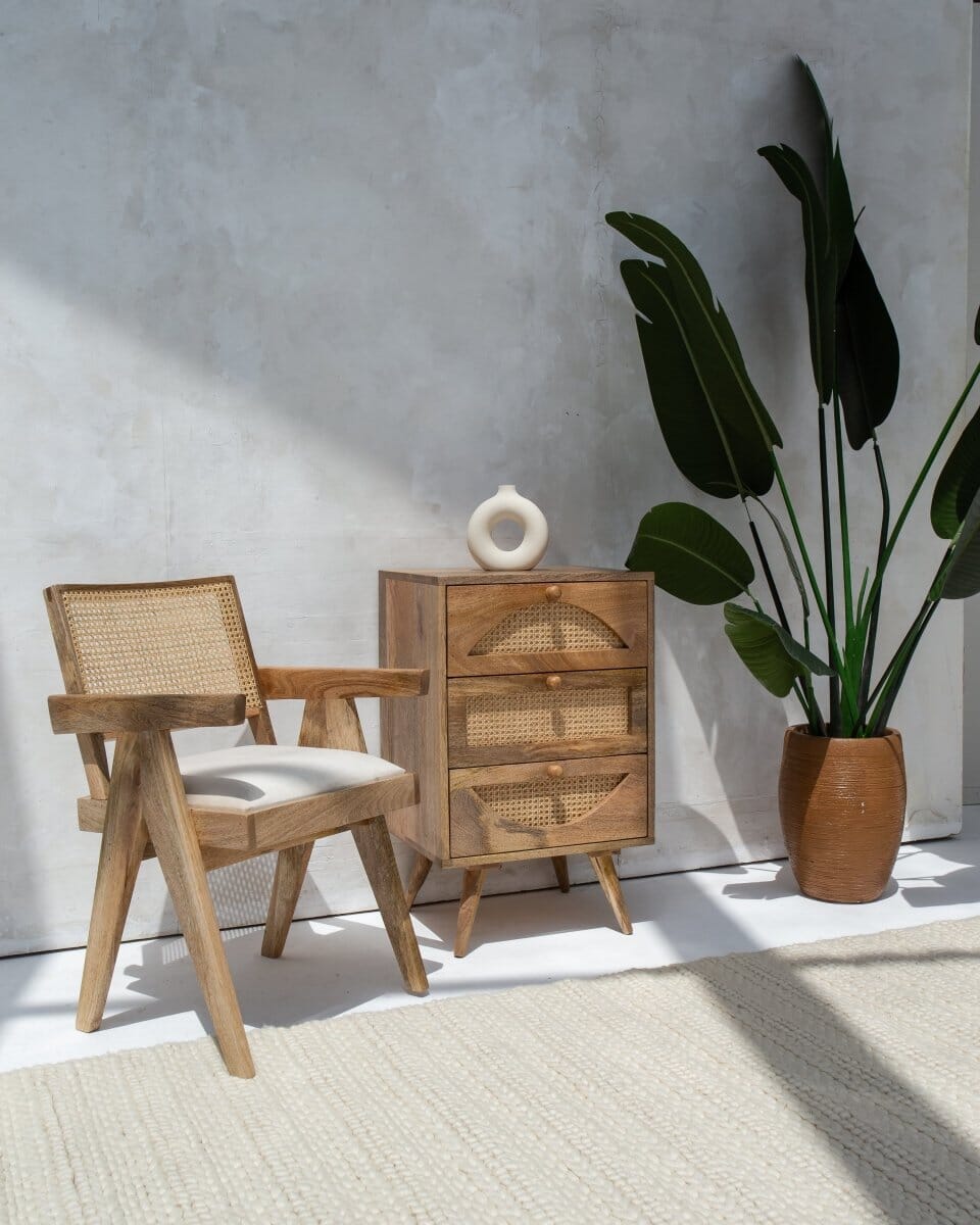 Rattan 3-Drawer Side Table Homekode