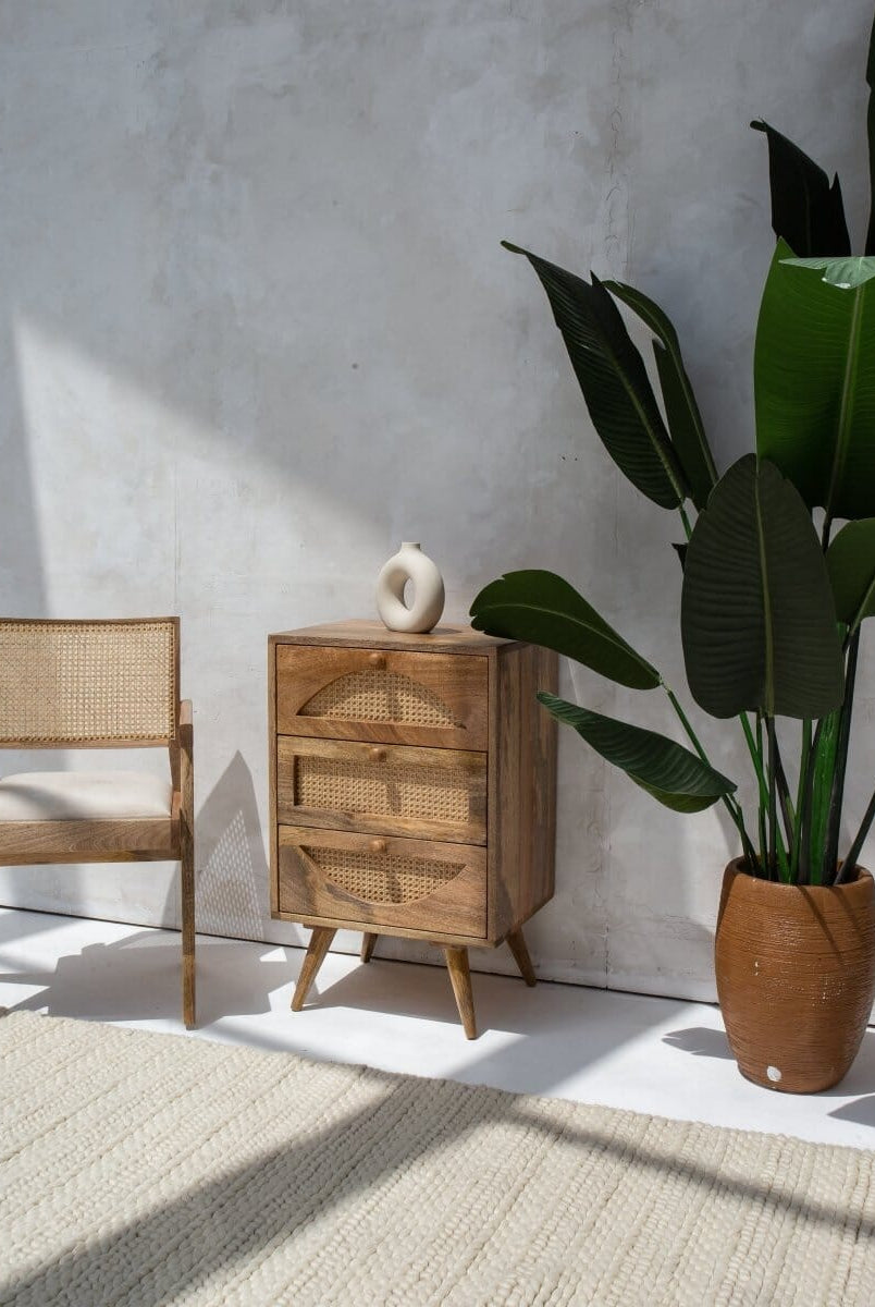 Rattan 3-Drawer Side Table