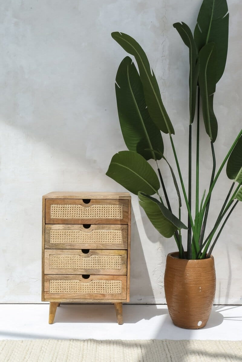 Rattan 4-Drawer Side Table
