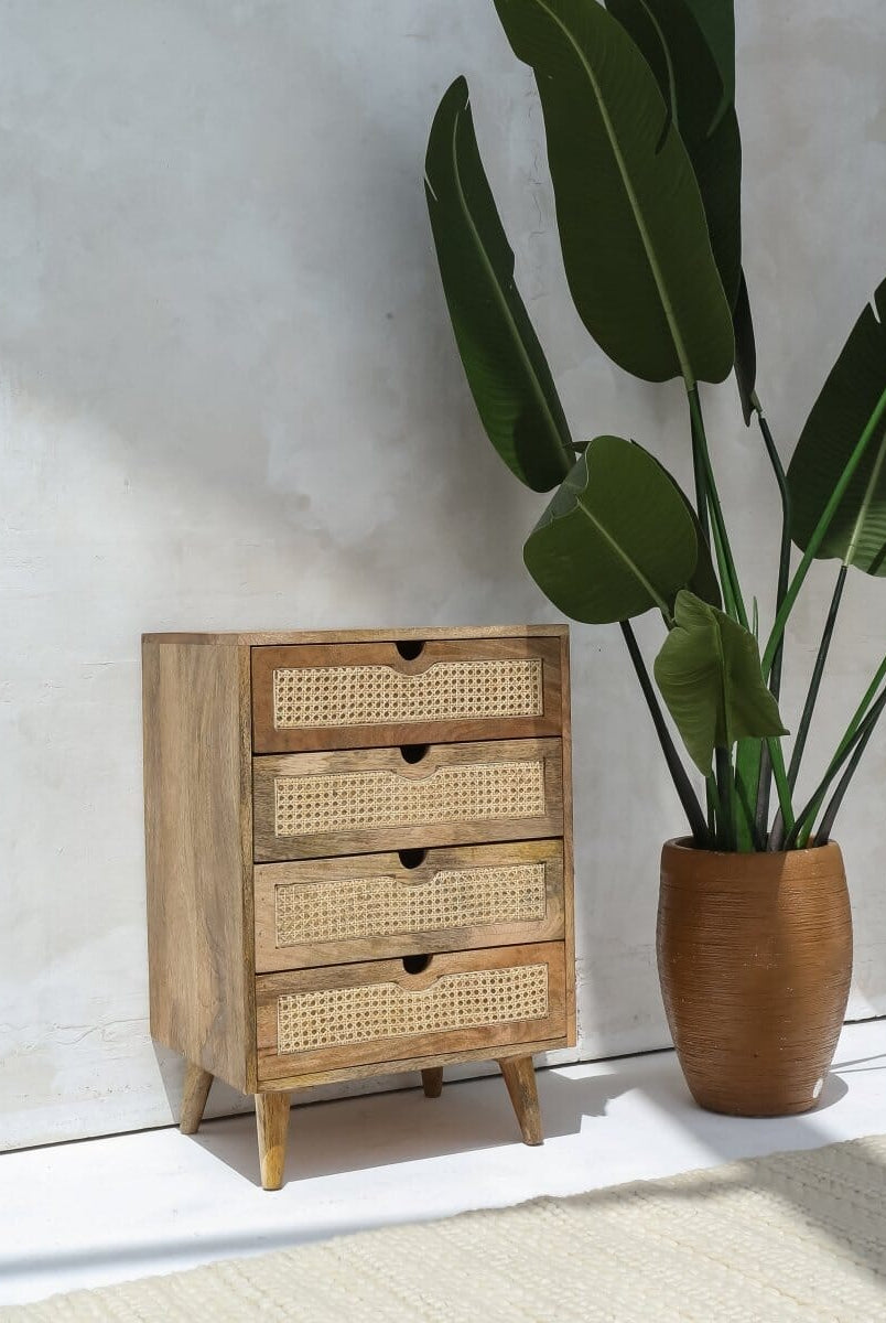 Rattan 4-Drawer Side Table Homekode