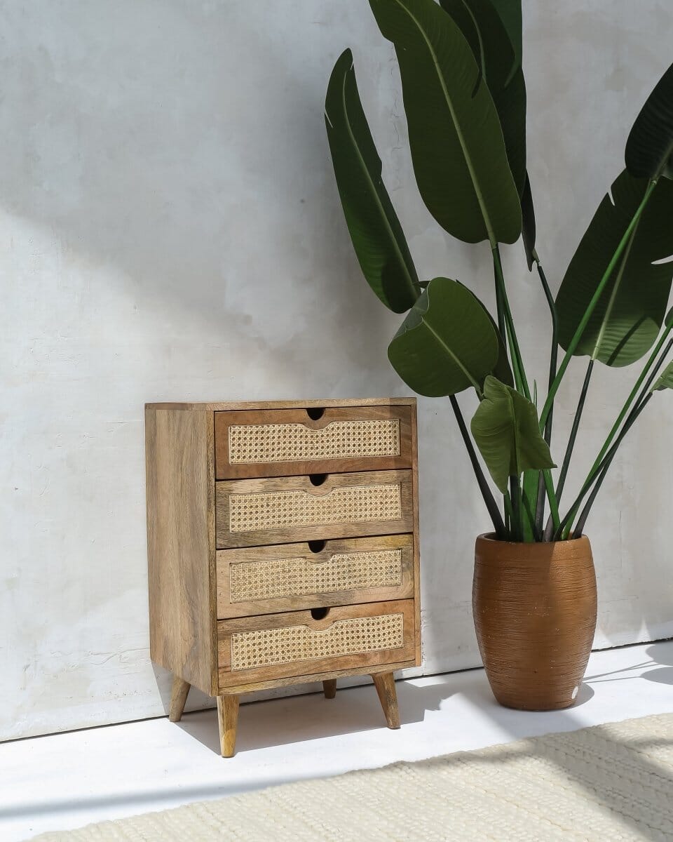 Rattan 4-Drawer Side Table Homekode