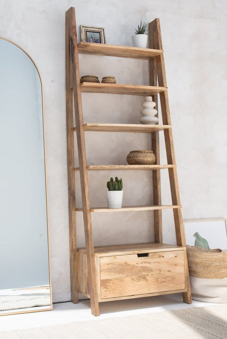 Eliana Ladder Wooden Bookcase with Drawer
