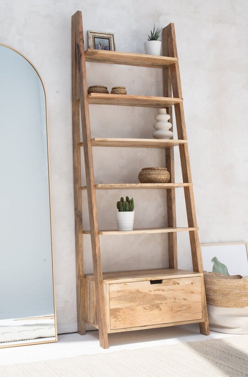 Eliana Ladder Wooden Bookcase with Drawer