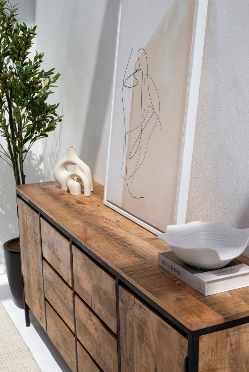 Cer Industrial Wooden Sideboard with Six Drawers