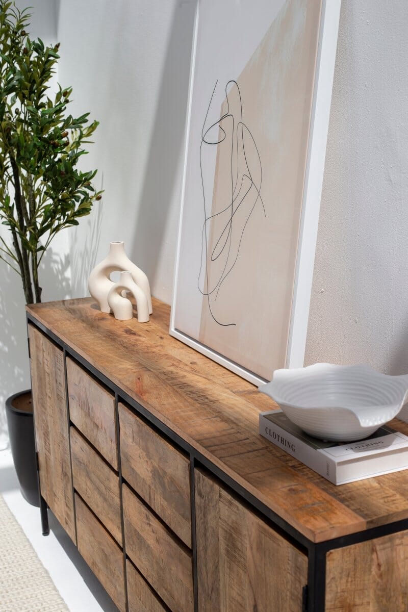 Cer Industrial Wooden Sideboard with Six Drawers