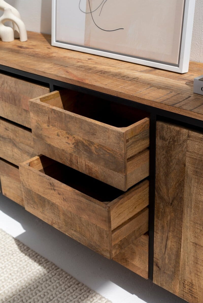 Cer Industrial Wooden Sideboard with Six Drawers
