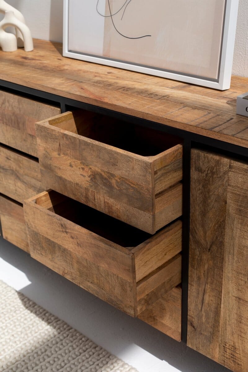 Cer Industrial Wooden Sideboard with Six Drawers