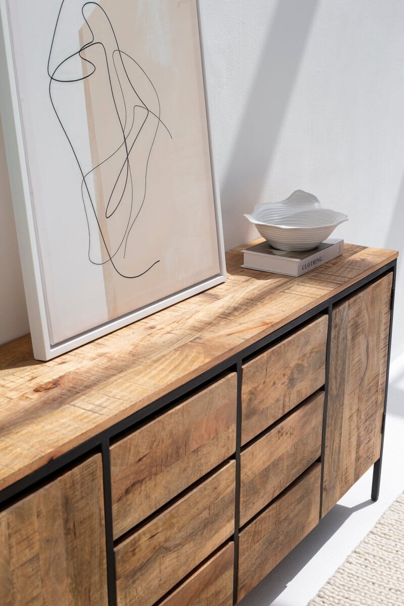 Cer Industrial Wooden Sideboard with Six Drawers