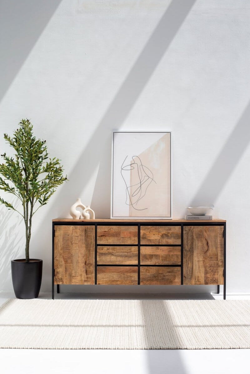 Carter Industrial Wooden Sideboard with Six Drawers