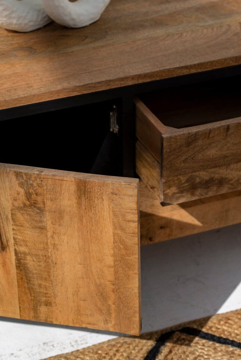 Industrial Mango Wood TV Console with 2 Doors Homekode