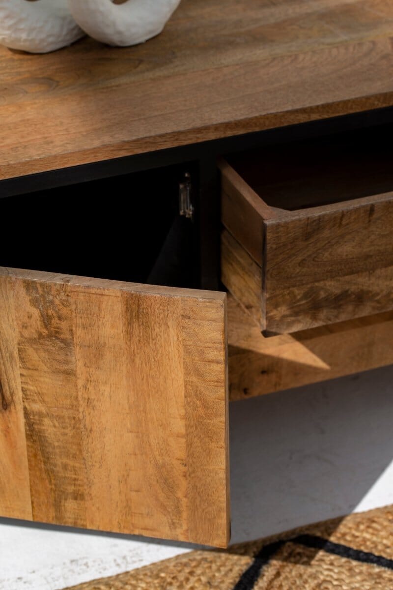 Industrial Mango Wood TV Console with 2 Doors Homekode