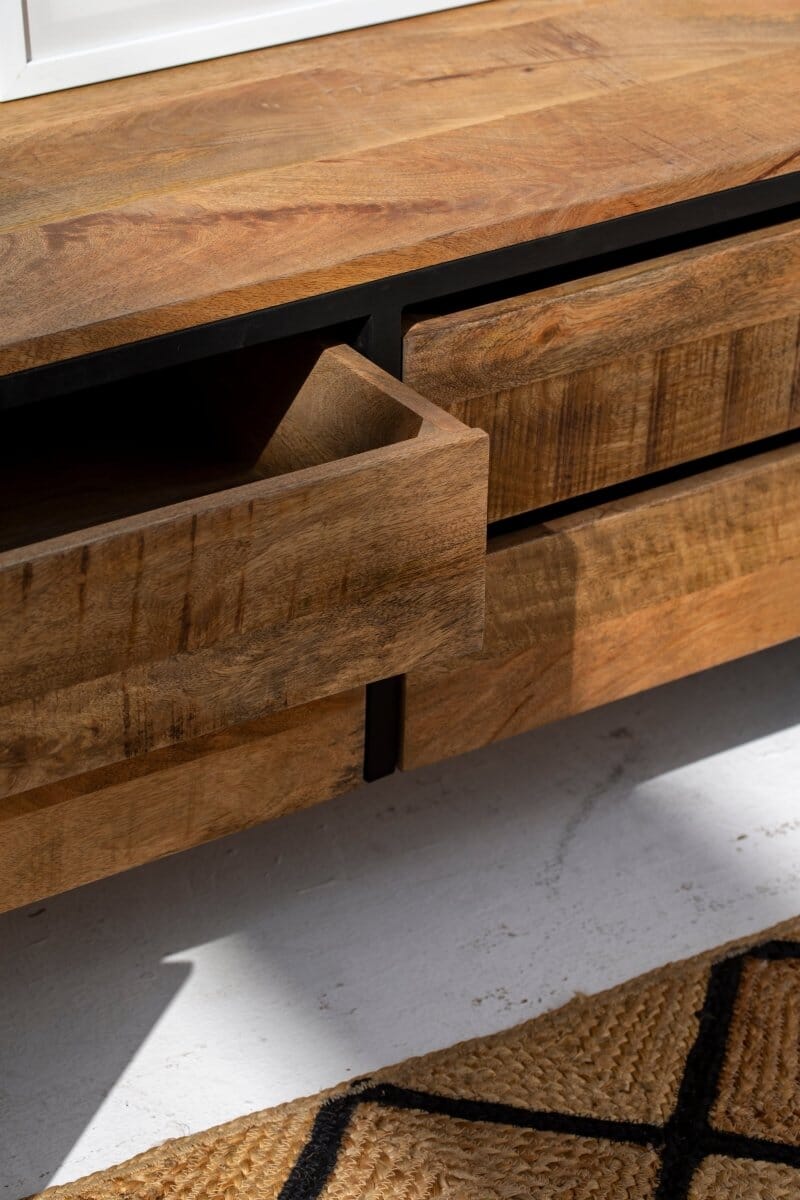 Industrial Mango Wood TV Console with 2 Doors Homekode