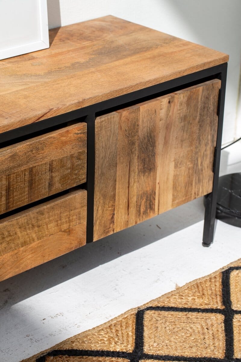 Industrial Mango Wood TV Console with 2 Doors Homekode