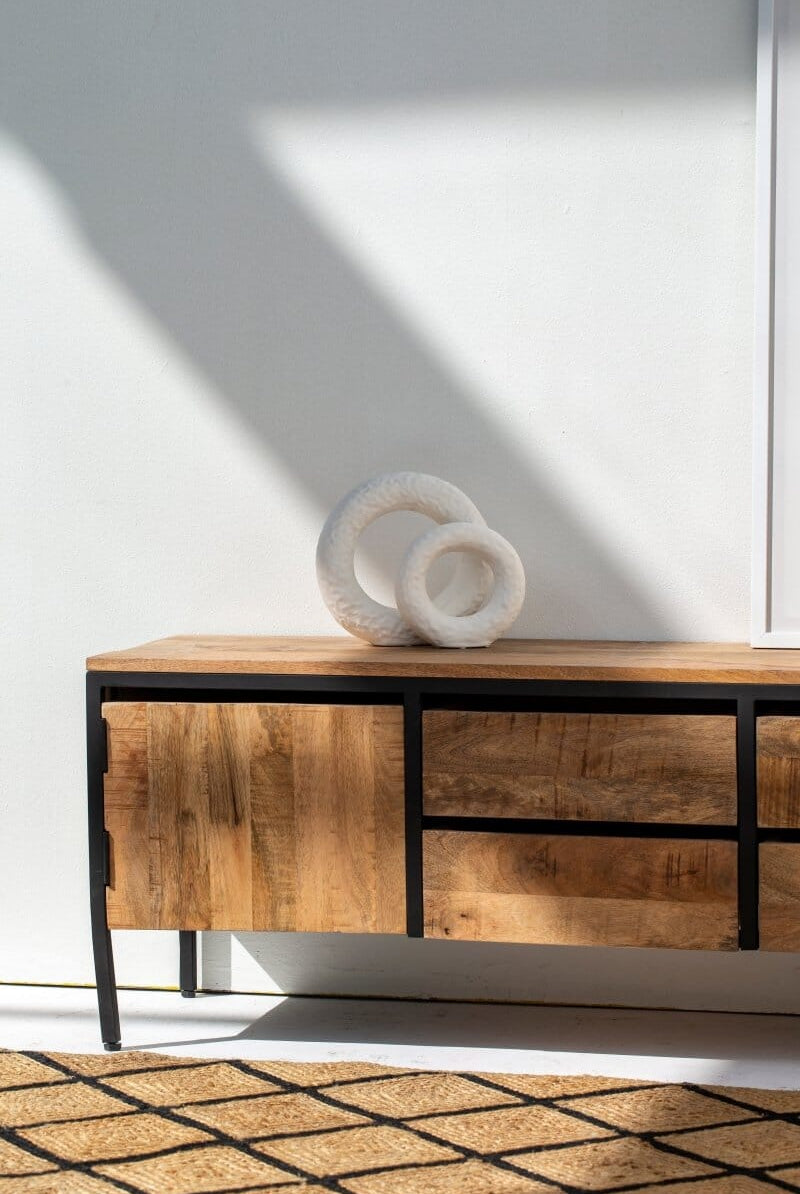 Industrial Mango Wood TV Console with 2 Doors Homekode