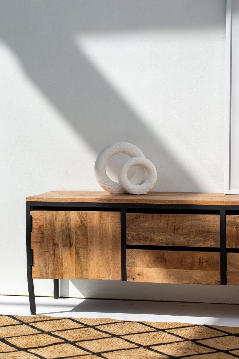Industrial Mango Wood TV Console with 2 Doors Homekode