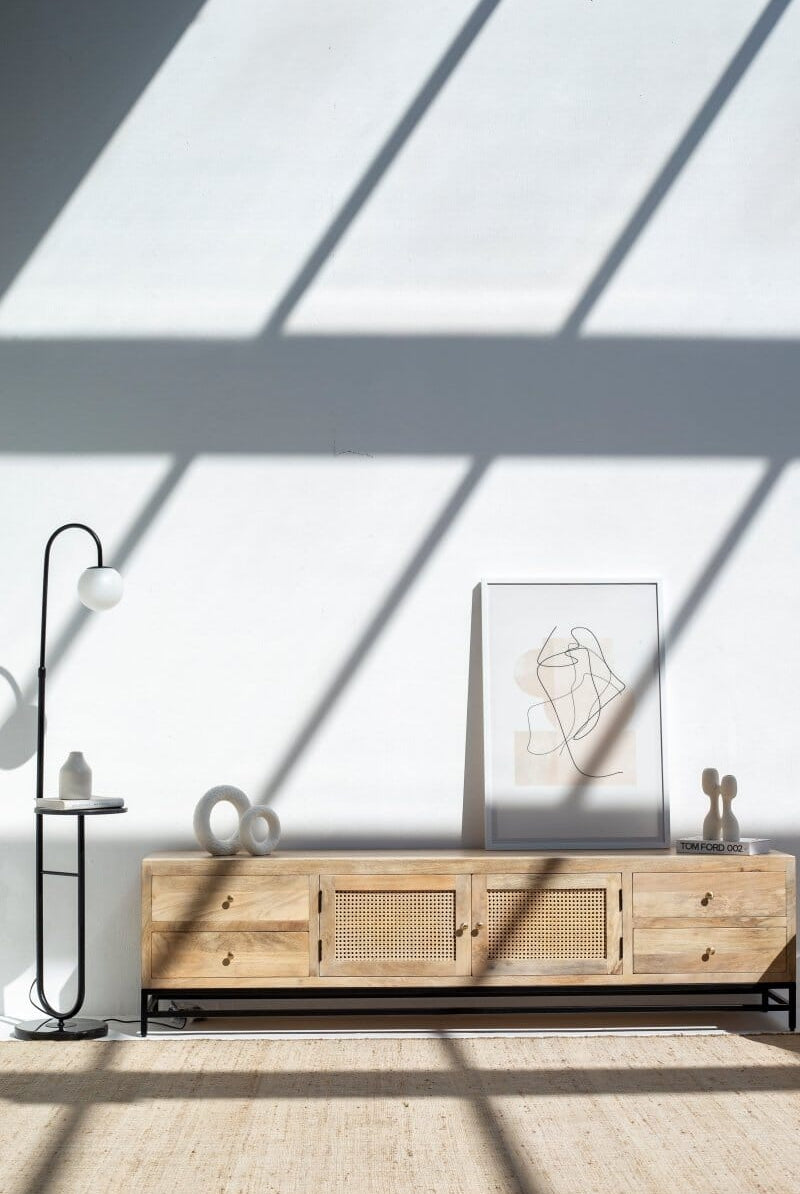 Sierra Two Doors with four drawers Rattan Media Unit