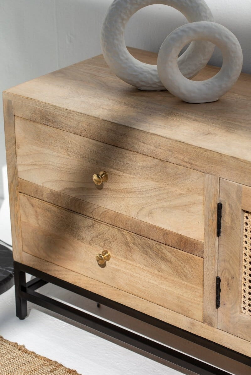 Sierra Two Doors with four drawers Rattan TV Unit Homekode