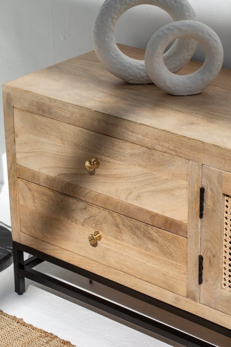 Sierra Two Doors with four drawers Rattan TV Unit Homekode