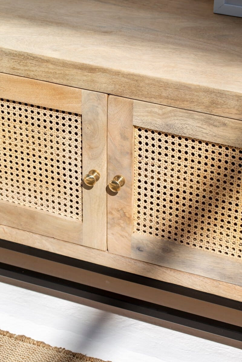 Sierra Two Doors with four drawers Rattan TV Unit Homekode