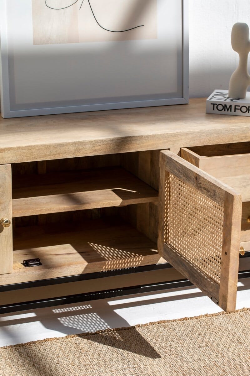 Sierra Two Doors with four drawers Rattan TV Unit Homekode