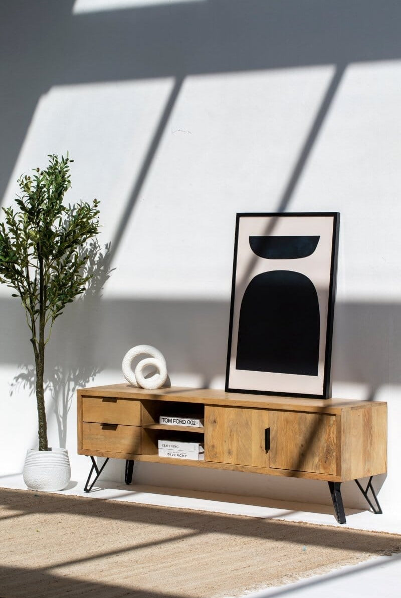 Astor Wooden Media Console with 2-Shelves TV Unit Homekode