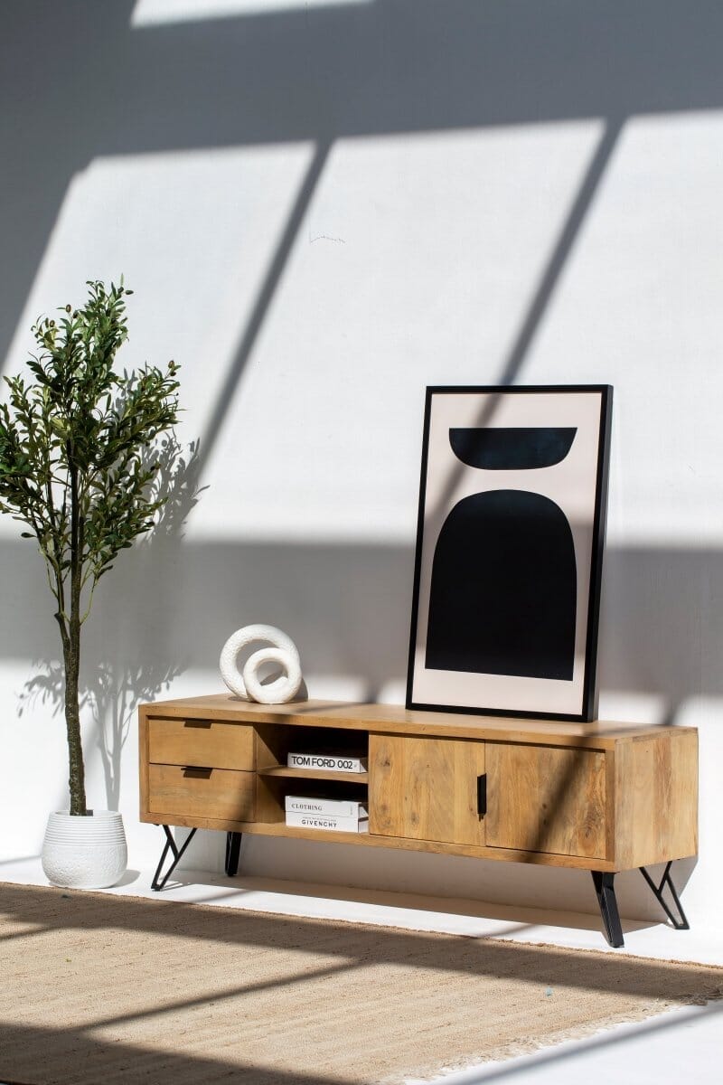 Astor Wooden Media Console with 2-Shelves TV Unit Homekode