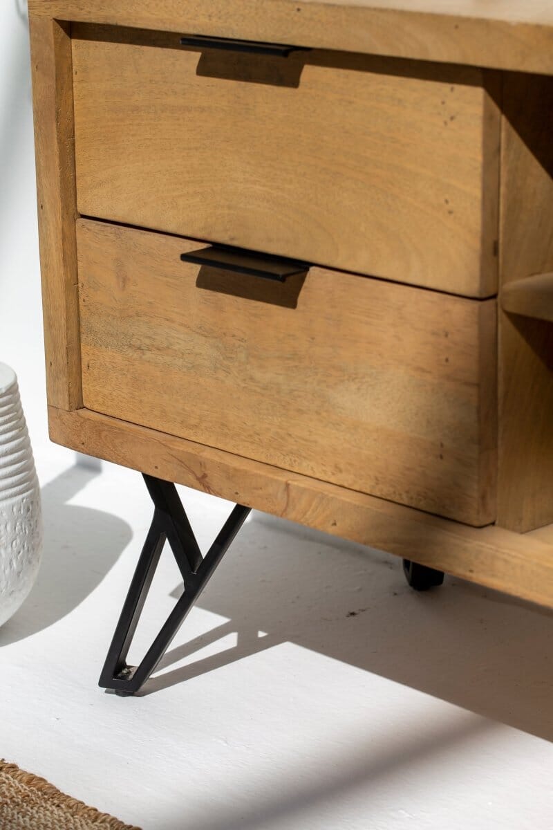 Astor Wooden Media Console with 2-Shelves TV Unit Homekode