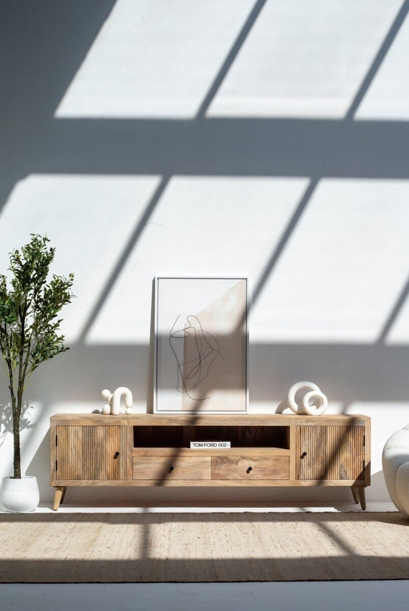 Ziyah Wooden Slat Door Media Unit (2 Sizes)