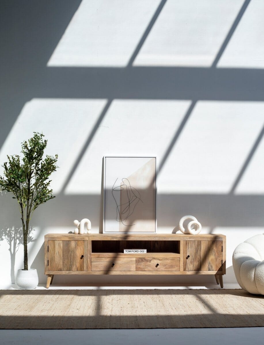 Ziyah Wooden Slat Door Media Unit (2 Sizes)