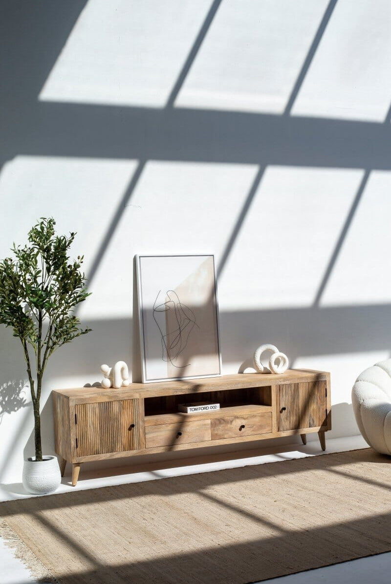 Ziyah Wooden Slat Door Media Console (2 Sizes) TV Unit Homekode