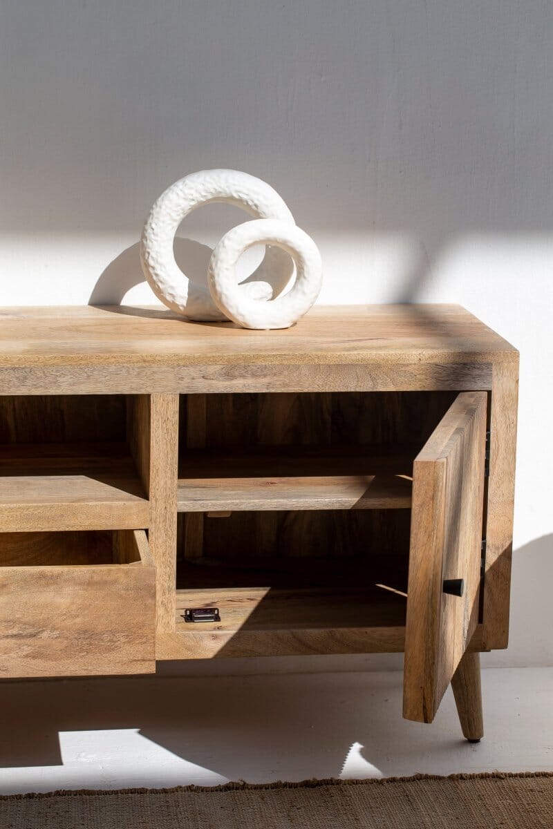 Ziyah Wooden Slat Door Media Console (2 Sizes) TV Unit Homekode