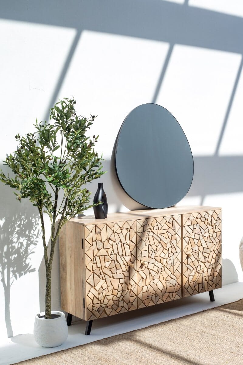 Nella Geometric Wood Mosaic Sideboard Buffets & Sideboards Homekode