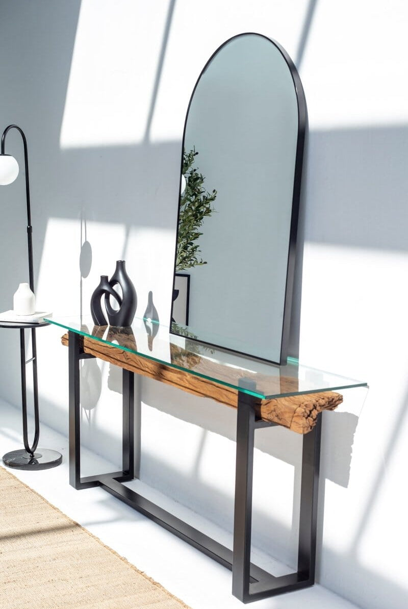 Railway Wood with Glass Top Console Table