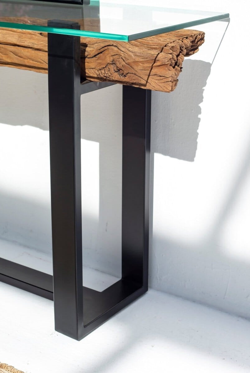 Railway Wood with Glass Top Console Table Homekode