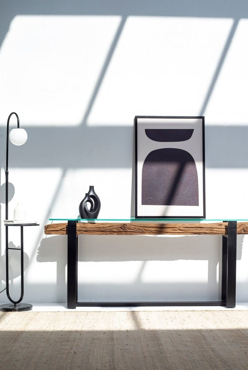 Railway Wood with Glass Top Console Table Homekode