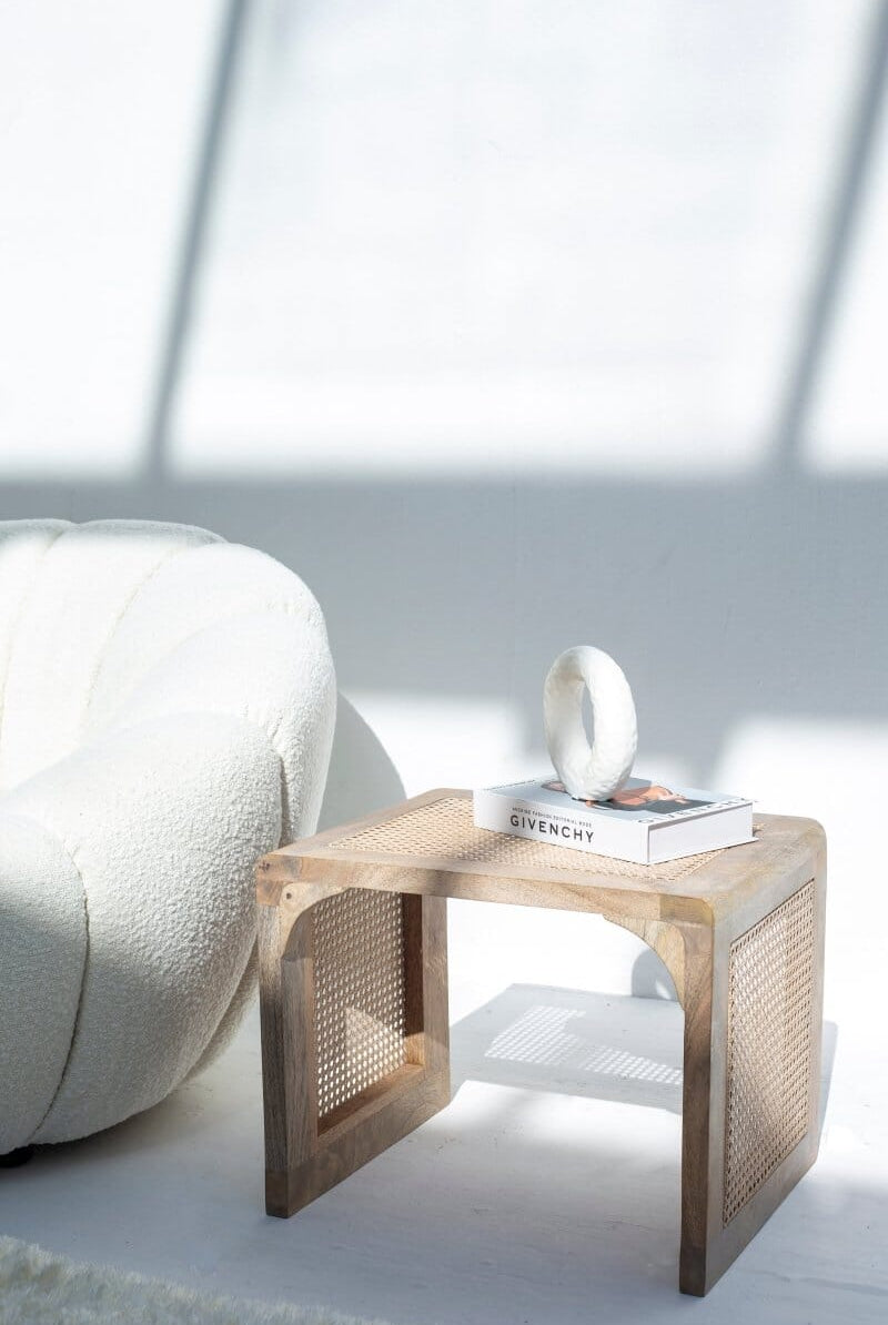 Alayna Rattan Mango Wood Side Table Homekode