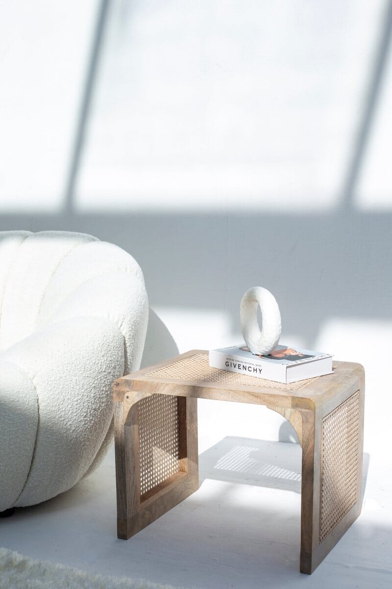 Alayna Rattan Mango Wood Side Table Homekode