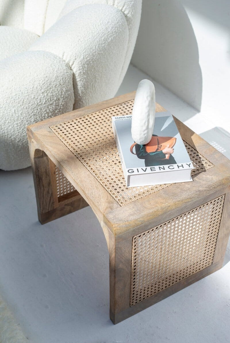 Alayna Rattan Mango Wood Side Table