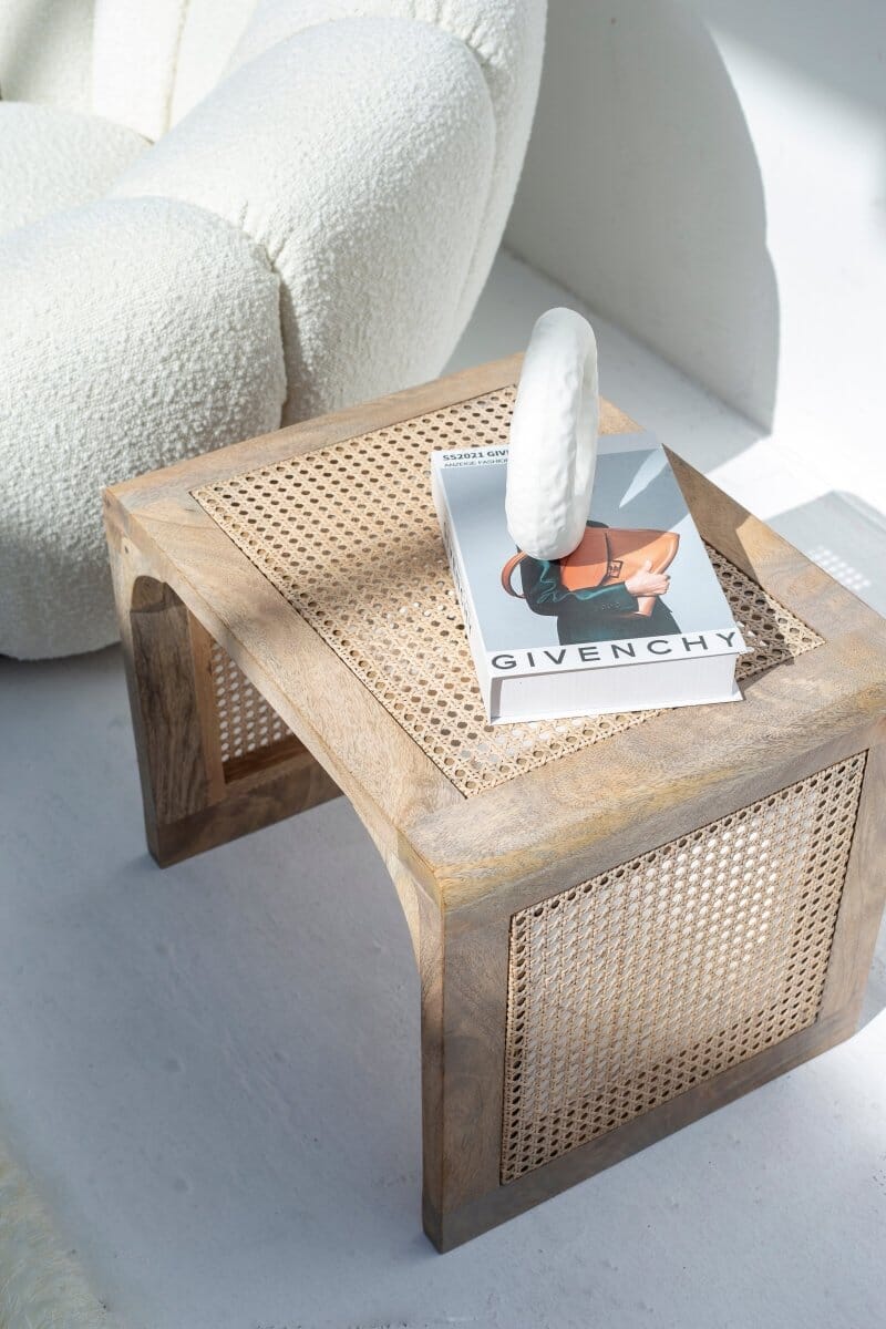 Alayna Rattan Mango Wood Side Table